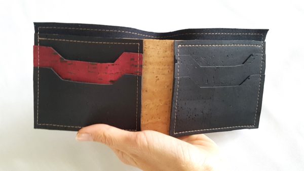 Portefeuille Diem en liège noir et rouge