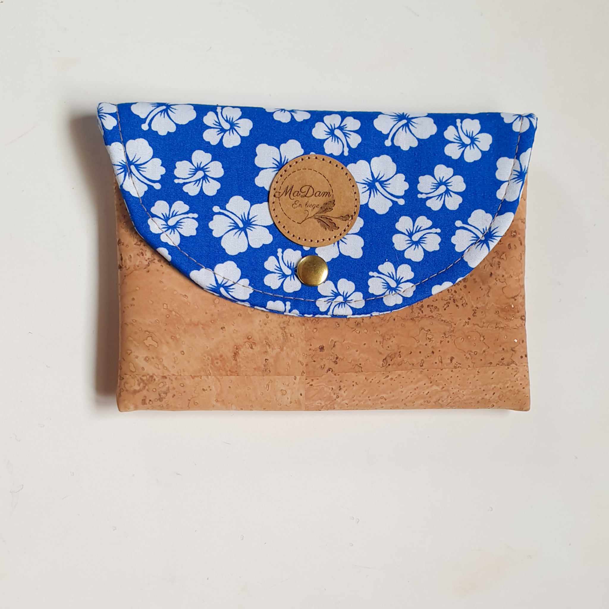 portemonnaie en liège bleu hibiscus