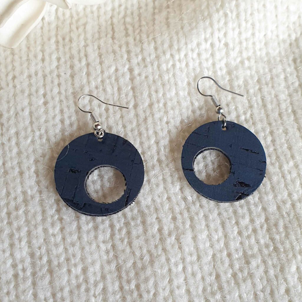 Boucles D'oreilles Pendantes En Porcelaine Bleu Marine - Création Originale G.GAS ARTIST - Crochet Acier Inoxydable
