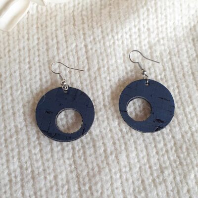 Boucles d’oreilles en liège bleu marine rondes