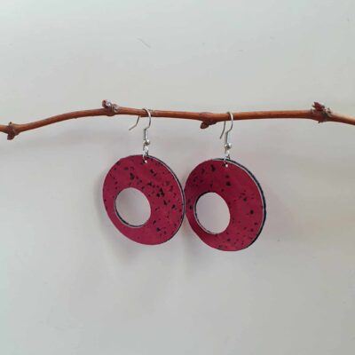 Boucles d’oreilles en liège Rouge vin ronde
