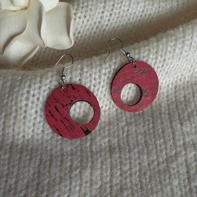 Boucles d’oreilles en liège Rouge vin ronde