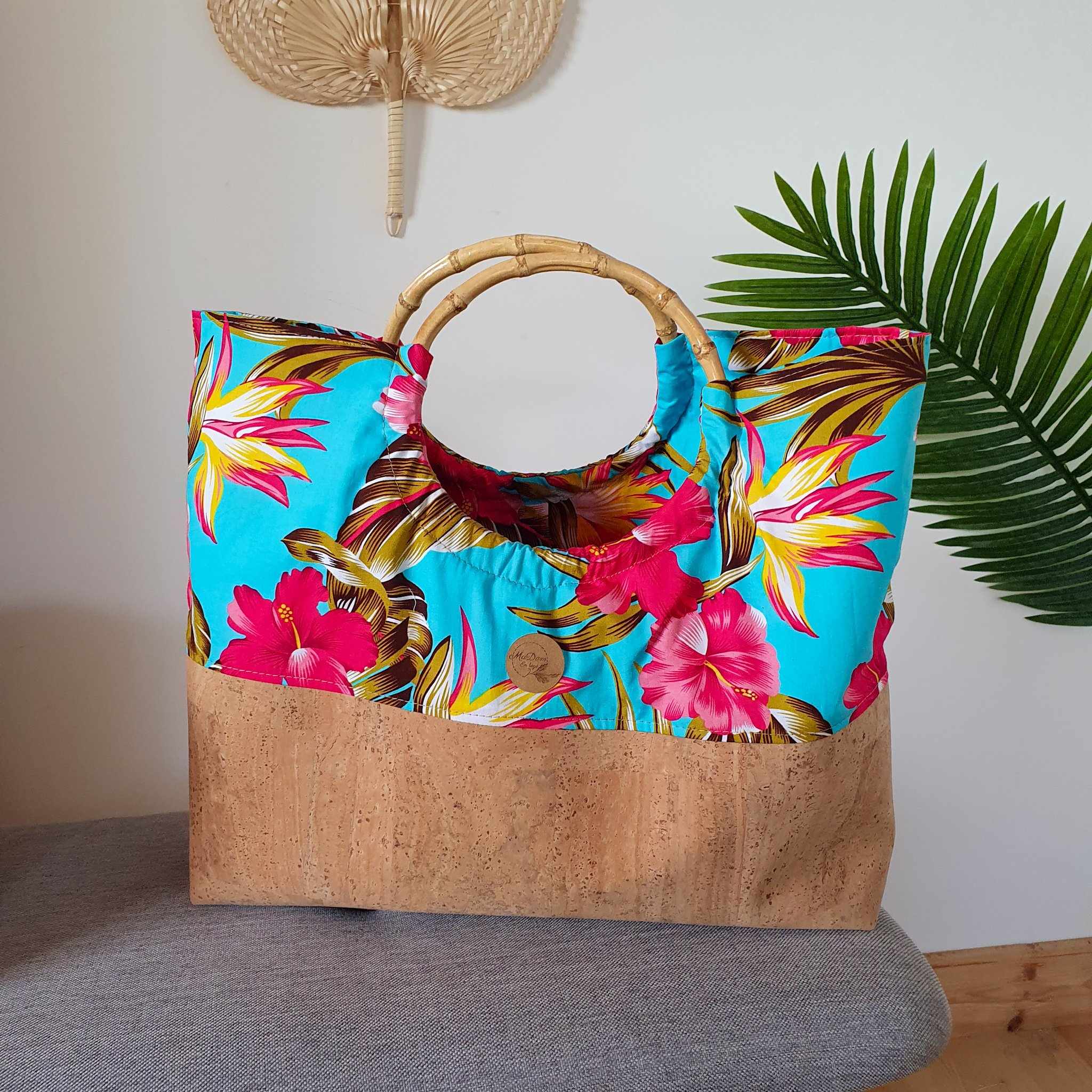 sac mahana liège anse banbou fleurs exotiques