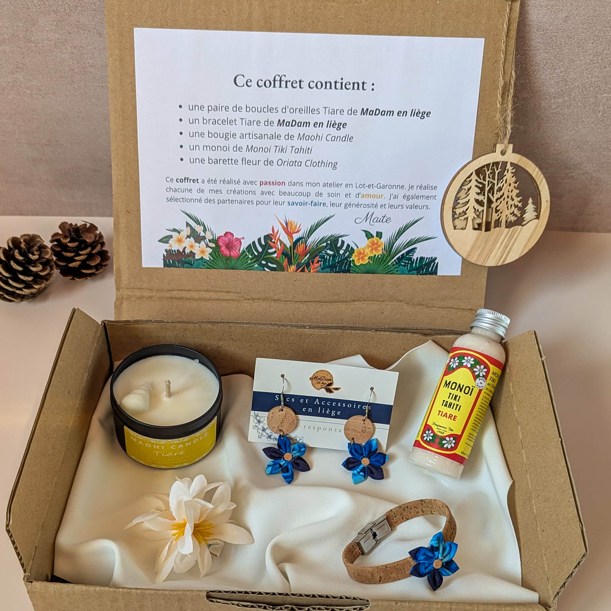 coffret cadeau artisanal tahiti bleu fleur