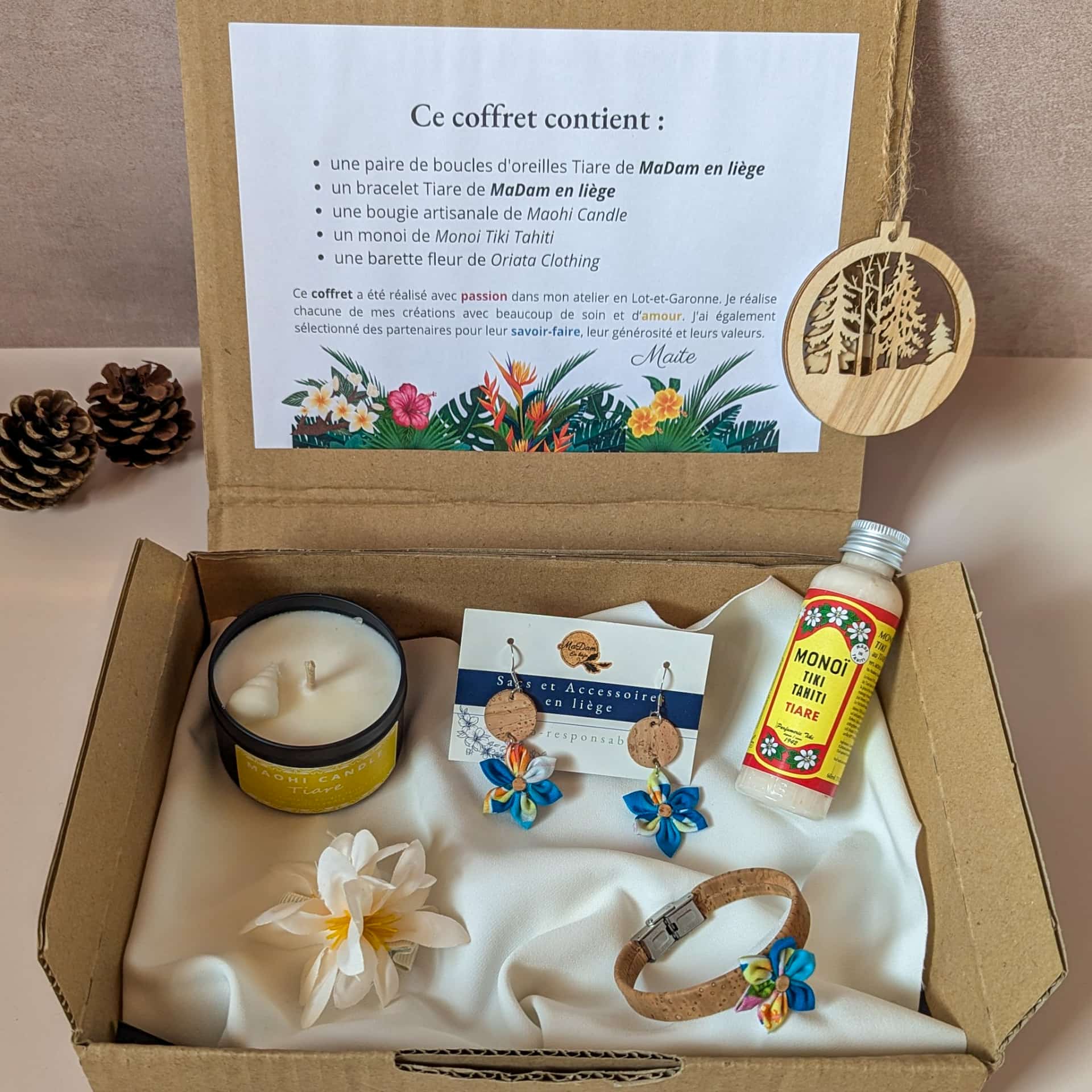 coffret cadeau artisanal tahiti turquoise tipanier fleur