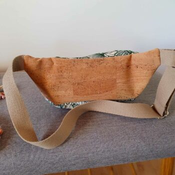 Sac banane: liège et tissu vert polynésien Feuilles