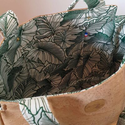 Sac à main en liège Ora: le sac cabas Feuilles vertes
