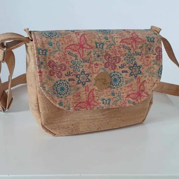 sac en liège naturel rabat fleurs mandala