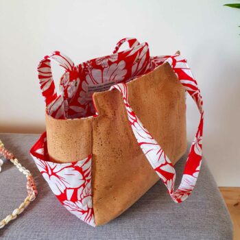 Sac Ora en liège et tissu rouge à fleurs