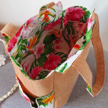 Sac Ora en liège et tissu fleurs exotiques