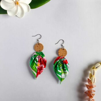 boucle d'oreilles feuille mosaique liège tahiti