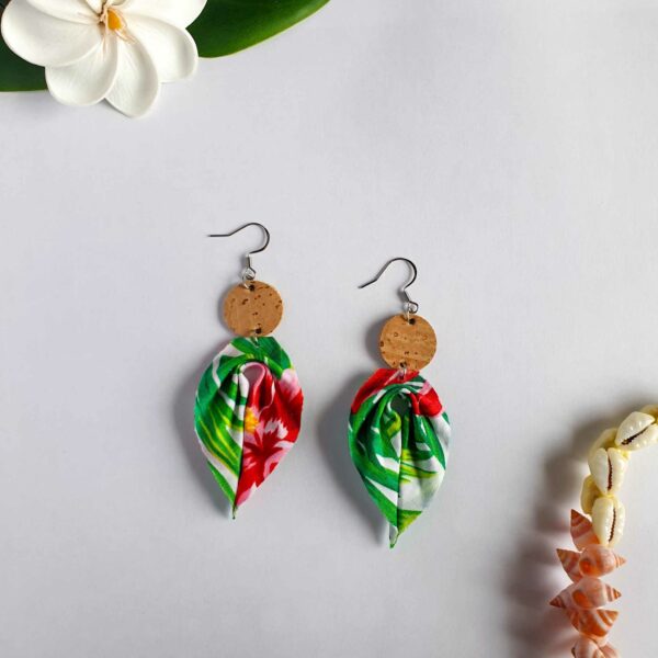 boucle d'oreilles feuille mosaique liège tahiti