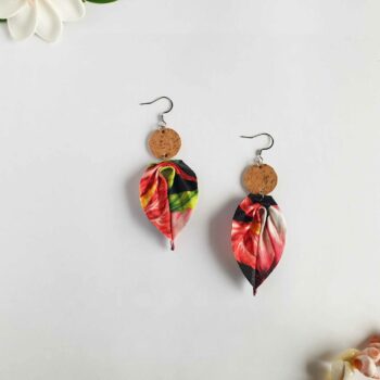 boucles d'oreilles noir hibiscus liège polynésie