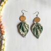 boucle d'oreille liège tissu polynésien tahiti feuilles ape vert