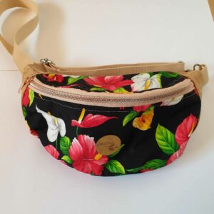 sac banane liège noir hibiscus rouge