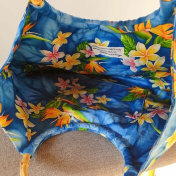Sac Mahana en liège et anse en bambou: bleu frangipanier et paradis