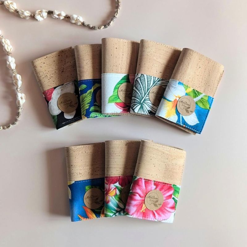 porte cartes liège tissu polynésien
