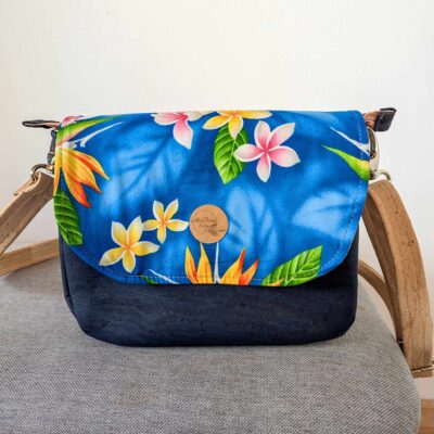 Sac bandoulière liège Bleu marine Luna avec rabat interchangeable