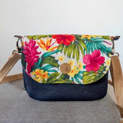 Sac bandoulière liège Bleu marine Luna avec rabat interchangeable