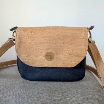 Sac bandoulière liège Bleu marine Luna avec rabat interchangeable