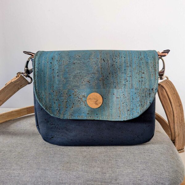 sac bandouliere bleu marine liège rabat interchangeable turquoise bleu