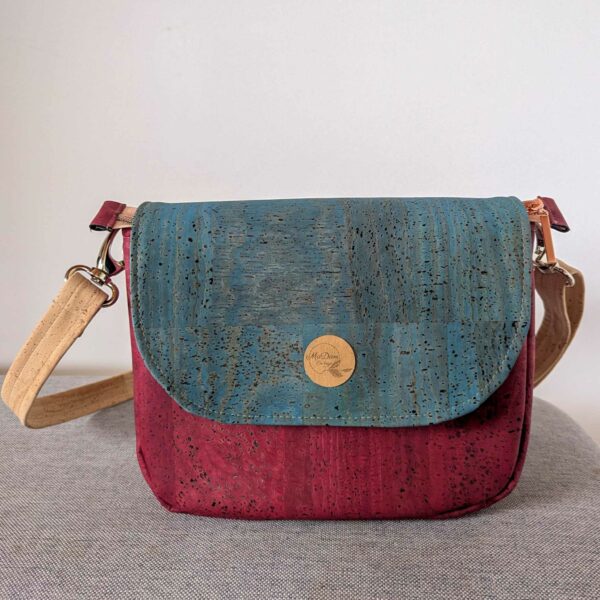 sac bandouliere rouge liège rabat interchangeable bleu turquoise