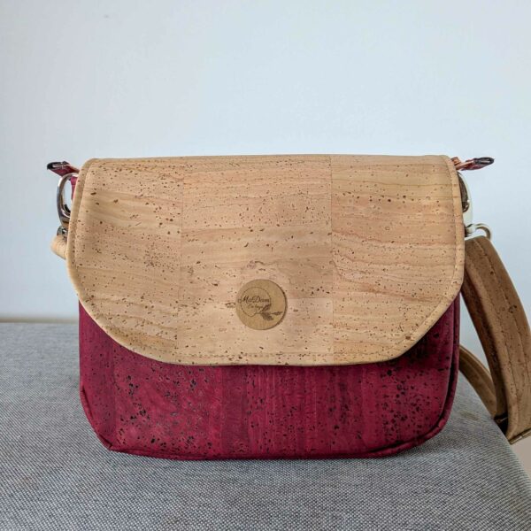 sac bandouliere rouge liège rabat interchangeable naturel