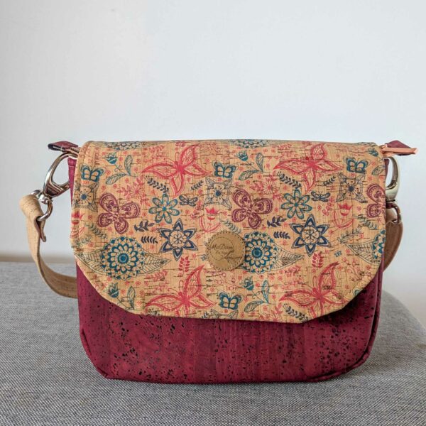 sac bandouliere rouge liège rabat interchangeable papillon mandala