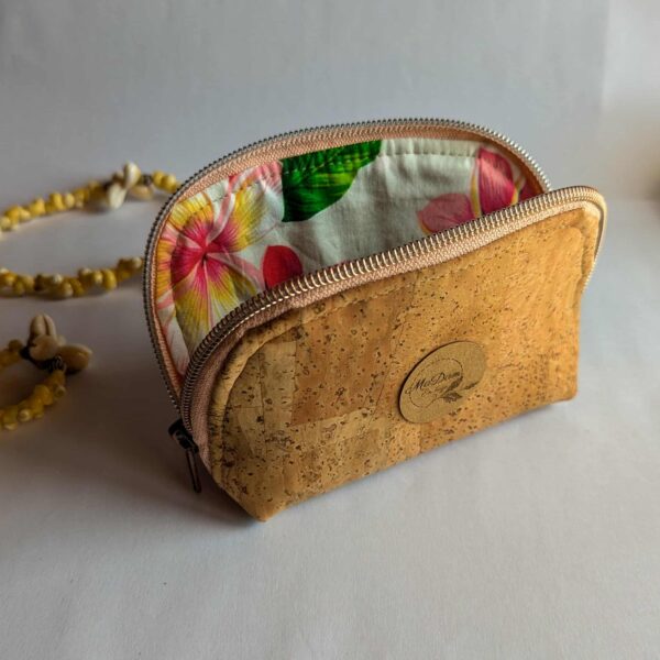 Trousse liège tisso tahiti tipanier rose