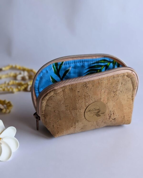 Trousse liège tissu tahiti ciel fleuri