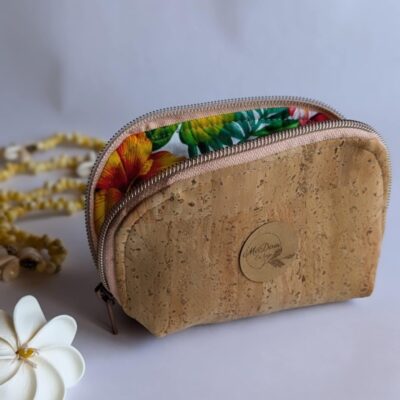 Trousse en liège et tissu polynésien