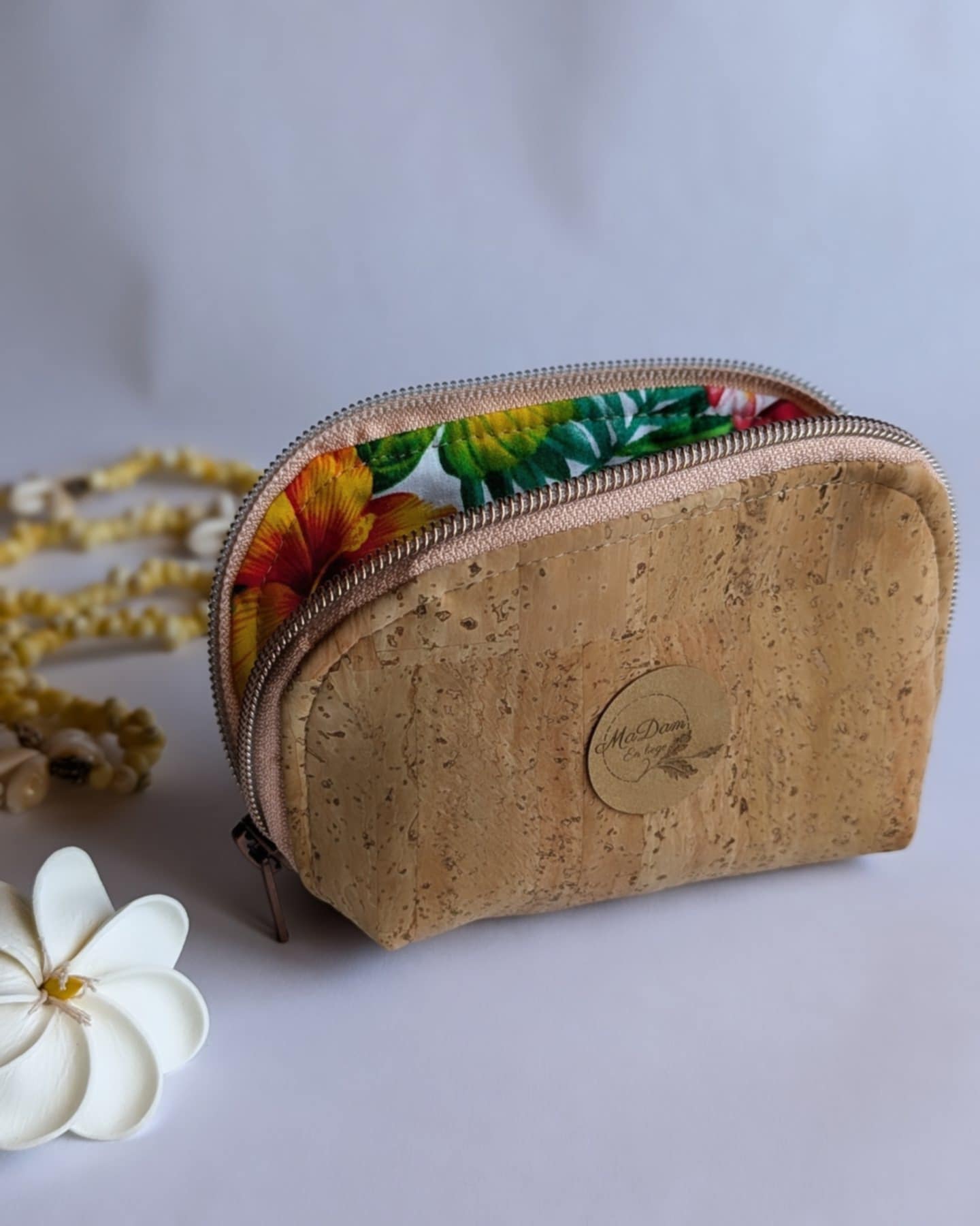 Trousse liège tissu tahiti paradis tropical