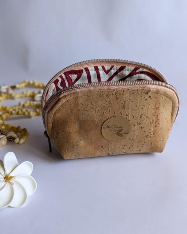 Trousse liège tissu tahiti tatouage rouge