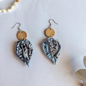 boucle oreille liège tissu tatouage bleu tahiti