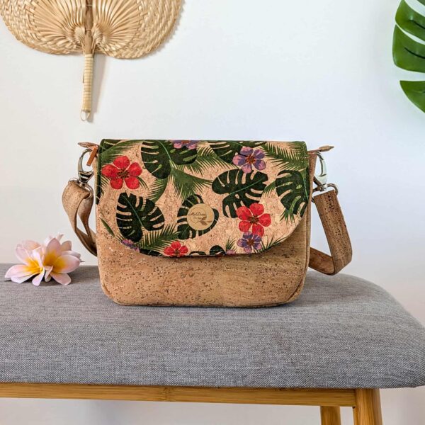sac à main à bandoulière hibiscus rose et mauve