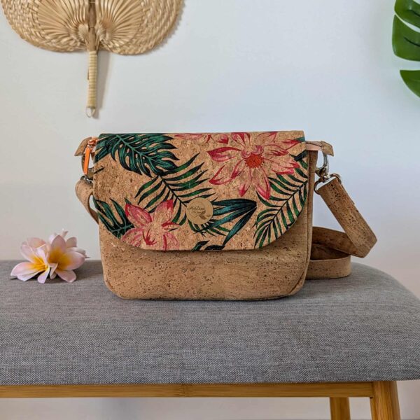 sac à main bandoulière fleurs rose