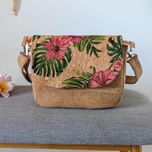 sac à main en liège hibiscus rose