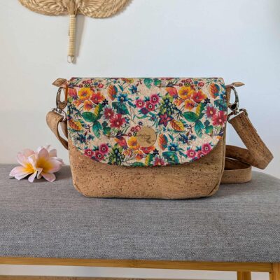 Sac bandoulière liège naturel Luna avec rabat interchangeable