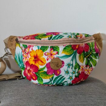 sac banane liège tissu fleurs tropicales tahiti