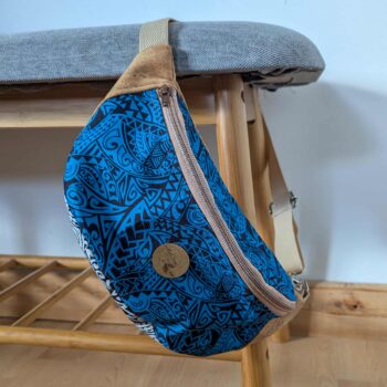 sac banane liège tissu polynésien bleu tatouage