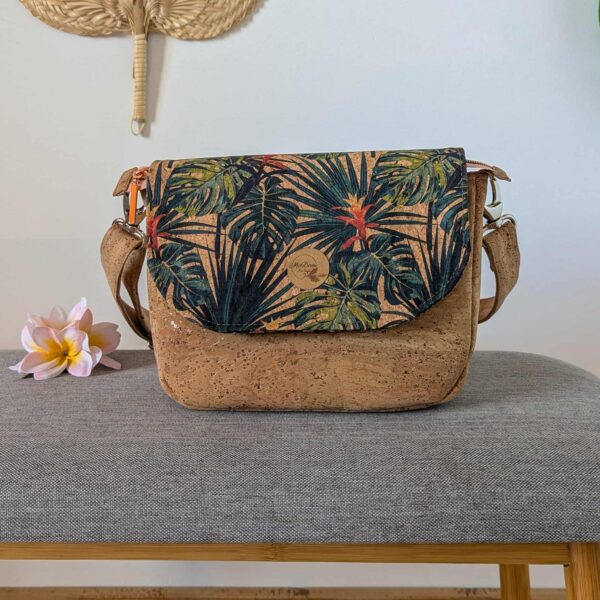 sac en liège rabat fleuilles tropicales tahiti
