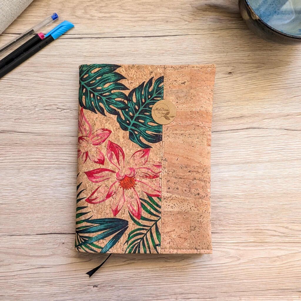 carnet couverture en liège A5 fleurs roses