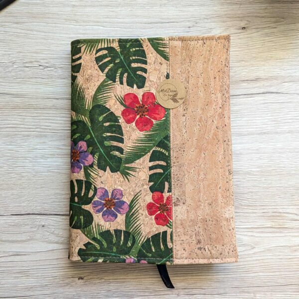 carnet couverture en liège A5 fleurs rouge et mauve