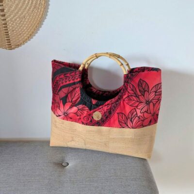 Sac Mahana en liège et anse en bambou : rouge tatouage